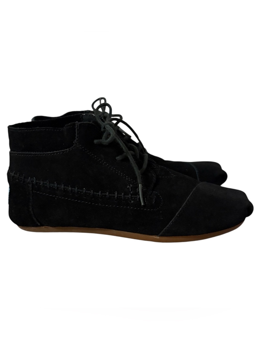 TOMS High Top Black Suede Leather Moccasins Bootie Lace Up Women's Size 6